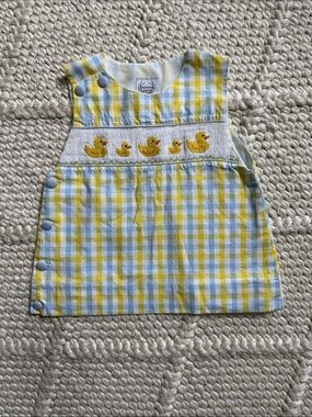 Yellow & Light Blue Gingham Duck Smocked Top- Kids